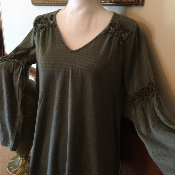 Garment Washed Bell Sleeved Top Sage Green - Picture 6 of 8
